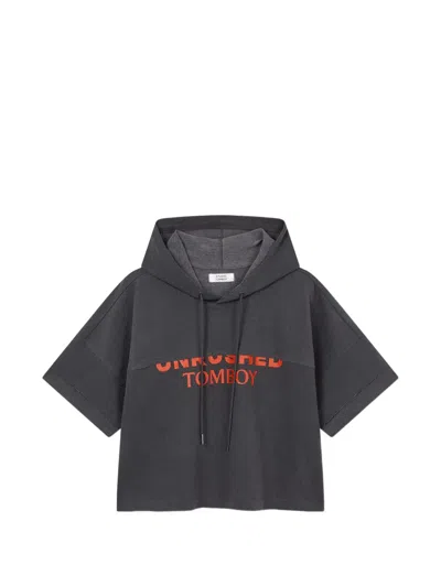 Tomboy Short-sleeved Logo-print Hoodie In Black