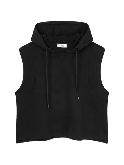 Tomboy Sleeveless Drawstring Hoodie In Black
