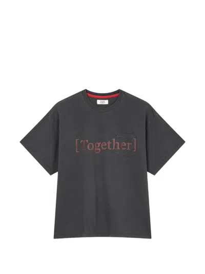 Tomboy Slogan-print Chest-pocket T-shirt In Gray
