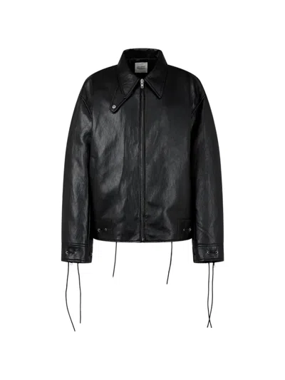 Tomboy String-detail Faux-leather Jacket In Animal Print