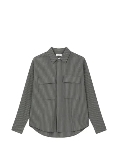 Tomboy Striped Chest-pockets Cotton Shirt In Gray