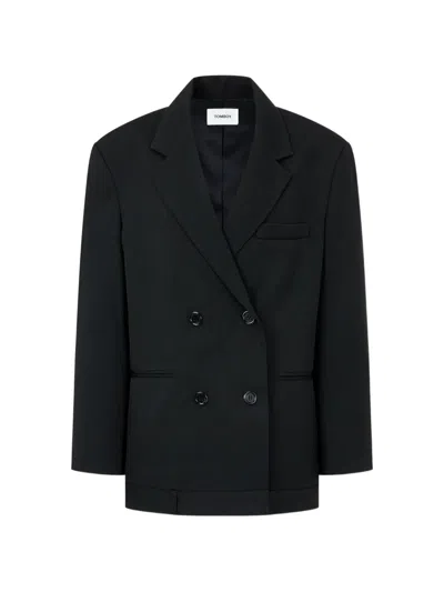 Tomboy Striped Double-breasted Blazer In Black