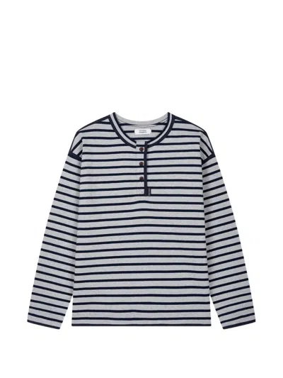 Tomboy Striped Henley-neck T-shirt In Gray