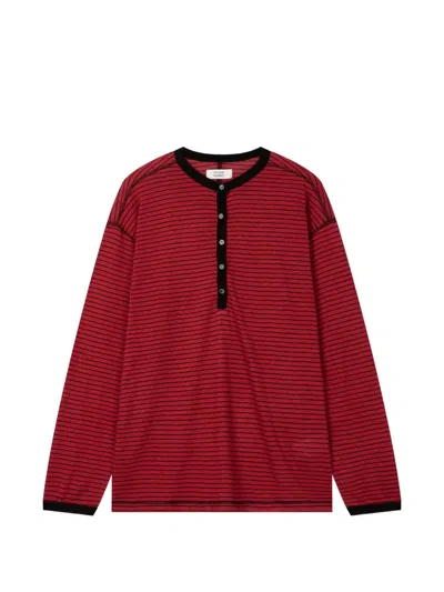 Tomboy Striped Henley-neck T-shirt In Red