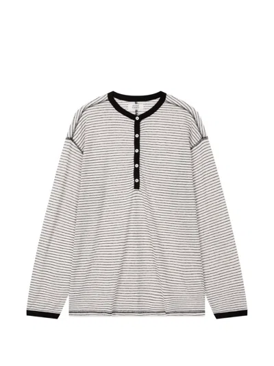 Tomboy Striped Henley-neck T-shirt In White