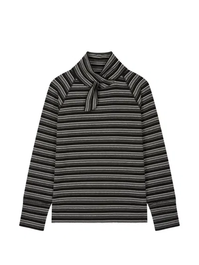 Tomboy Striped High-neck Long-sleeve T-shirt In Black