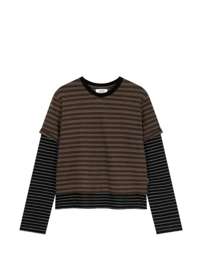 Tomboy Striped Layered Cotton T-shirt In Brown