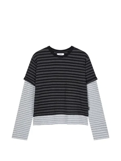 Tomboy Striped Layered Long-sleeve Cotton T-shirt In Black