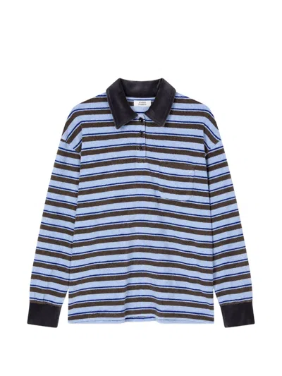 Tomboy Striped Long-sleeve Polo Shirt In Blue