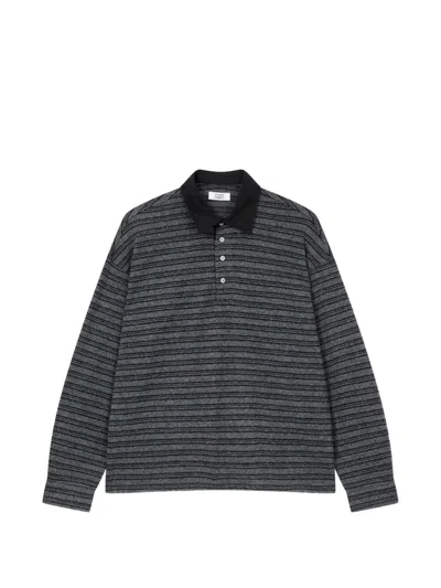 Tomboy Striped Long-sleeve Polo Shirt In Gray