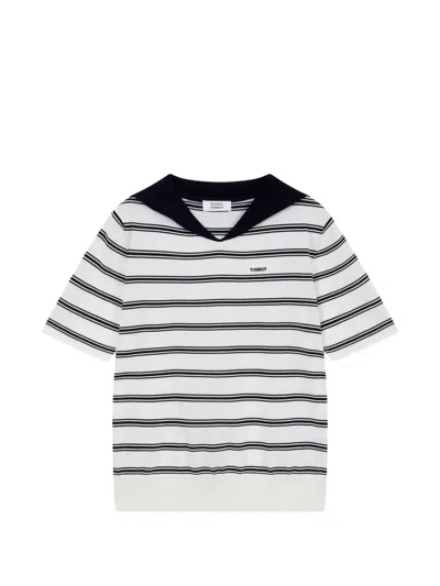 Tomboy Striped Sailor-collar Sweater In White