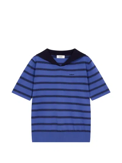 Tomboy Striped Sailor-collar T-shirt In Blue