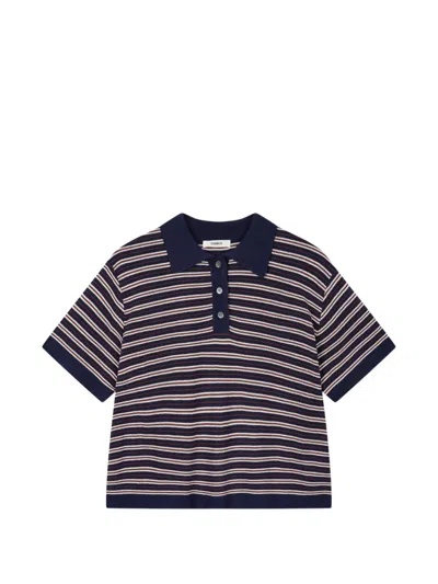 Tomboy Striped Short Sleeve Knitted Top In Blue