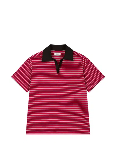 Tomboy Striped Short-sleeve Polo Shirt In Red