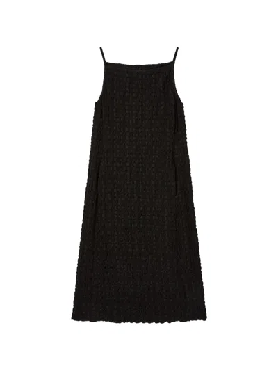 Tomboy Textured Tie-fastening Midi Dress In Black