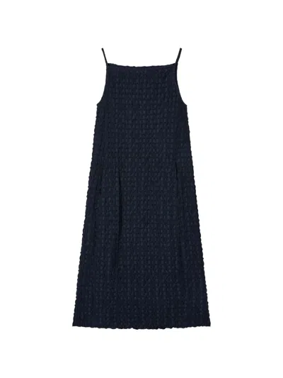 Tomboy Textured Tie-fastening Midi Dress In Blue