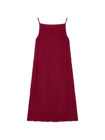 Tomboy Textured Tie-waist Midi Dress In Burgundy