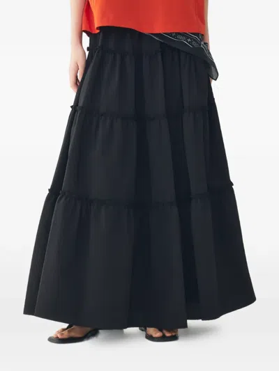 Tomboy Tiered Ruffled Maxi A-line Skirt In Black