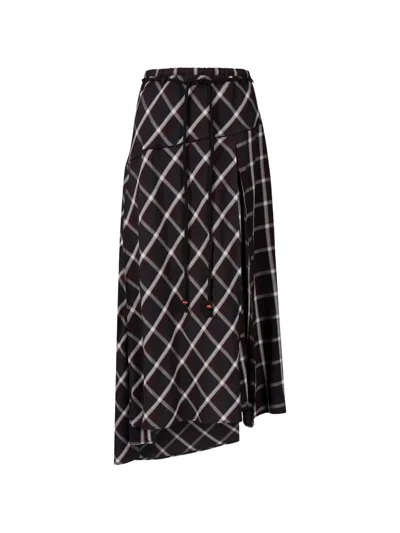 Tomboy Unbalanced Check-pattern Maxi Skirt In Multi