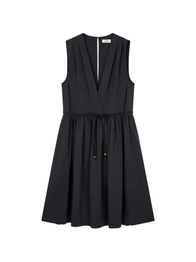 Tomboy V-neck Drawstring Midi Dress In Gray