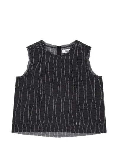 Tomboy Wave-stitch Frayed Top In Black