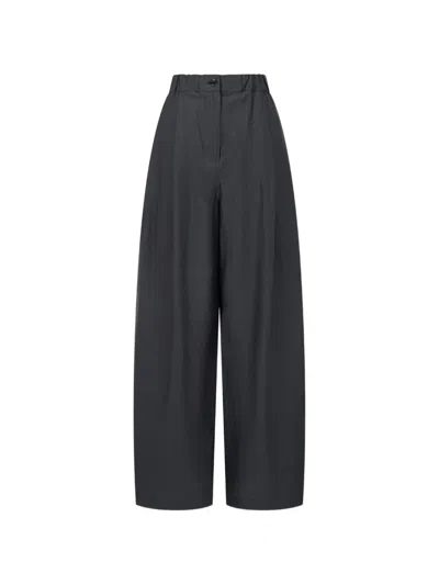 Tomboy Wide-leg Pleated Cotton Trousers In Gray
