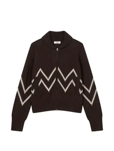 Tomboy Zigzag-knit Zip-up Cardigan In Brown