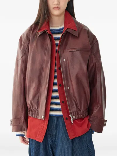 Tomboy Zip-up Faux-leather Jacket In Brown