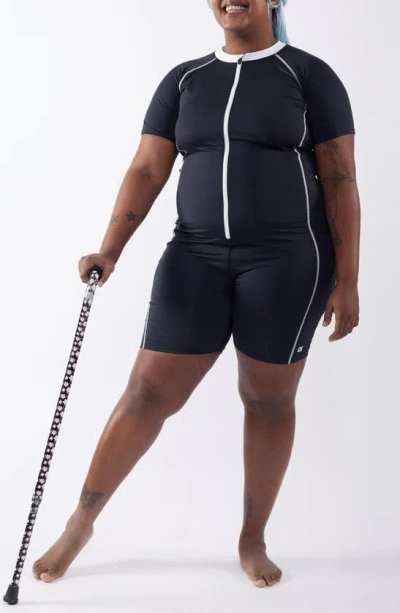 Tomboyx 6-inch One-piece Rashguard Swimsuit In Black Novelty