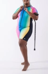 Tomboyx 6-inch One-piece Rashguard Swimsuit In Melting Rainbow