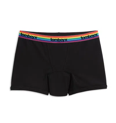 Tomboyx First Line Stretch Cotton Period 4.5-inch Trunks In Black Rainbow Logo