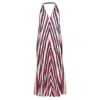 Tome Beige Red Navy Chevron Print Pleated V Neck Black Trim Midi Dress S In Multi