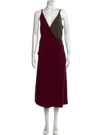 Pre-owned Tome Colorblock Pattern Midi Length Dress In Burgundy