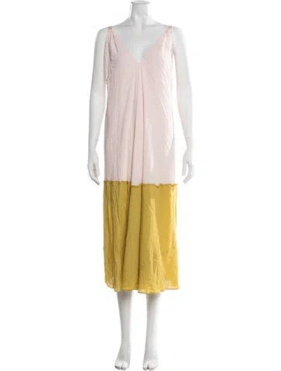 Pre-owned Tome Colorblock Pattern Midi Length Dress In Orange
