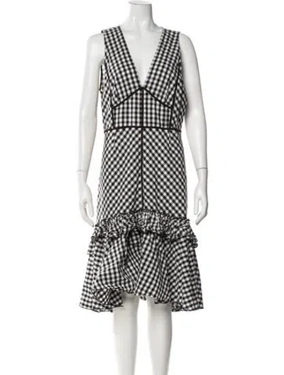 Pre-owned Tome Plaid Print Midi Length Dress In White