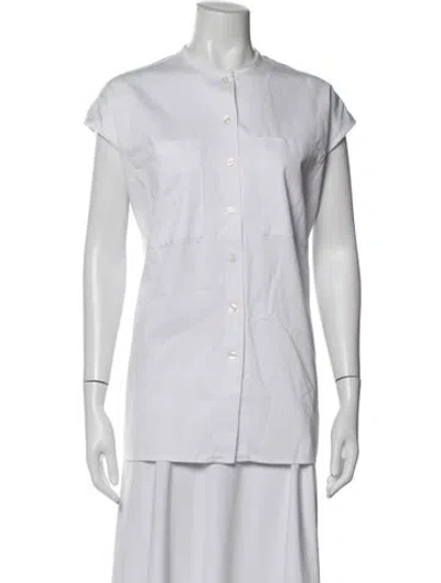 Pre-owned Tome Short Sleeve Button-up Top In White
