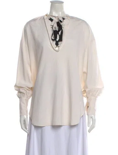 Pre-owned Tome Silk Tie Neck Blouse In Neutral