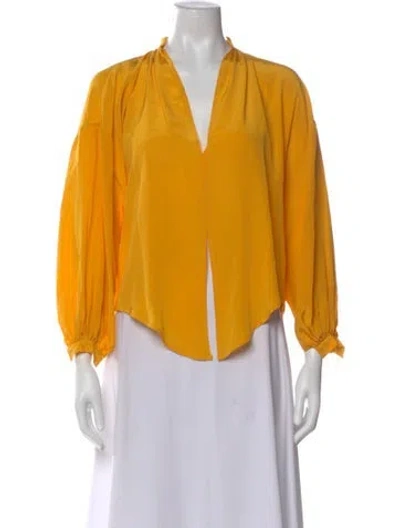 Pre-owned Tome Silk V-neck Blouse In Yellow
