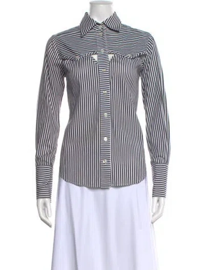 Pre-owned Tome Striped Long Sleeve Button-up Top In Neutral