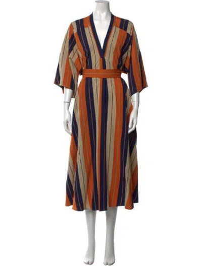 Pre-owned Tome Striped Midi Length Dress In Multicolor
