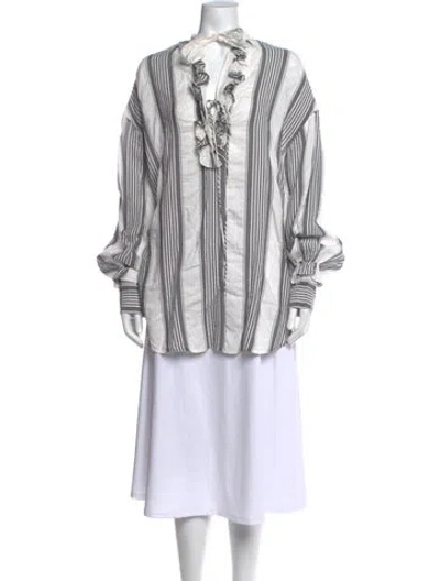 Pre-owned Tome Striped Tie Neck Blouse In Multicolor