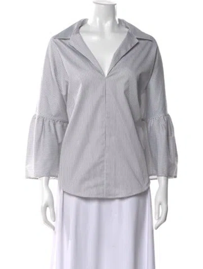 Pre-owned Tome Striped V-neck Blouse In White