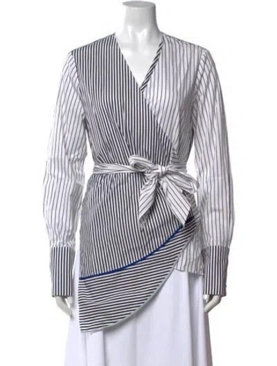 Pre-owned Tome Striped V-neck Blouse In White