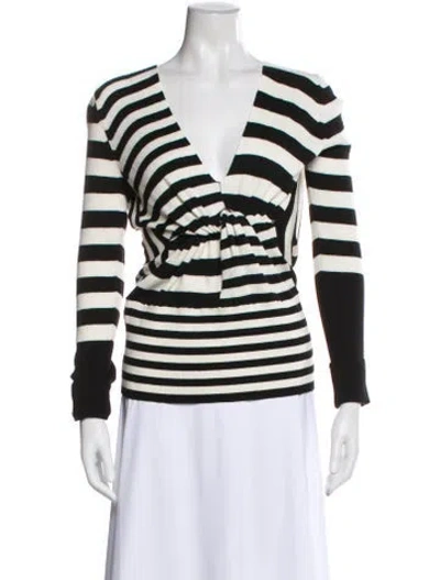 Pre-owned Tome Striped V-neck Top In Black