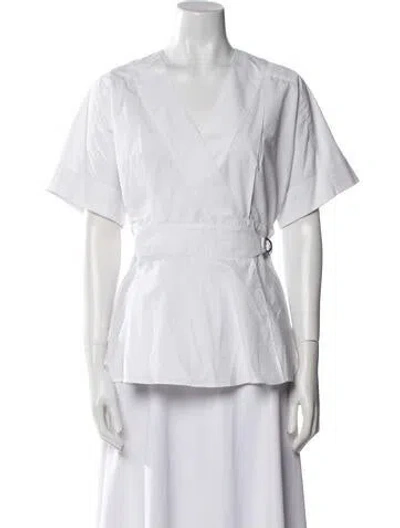 Pre-owned Tome Supima Cotton V-neck Blouse In White