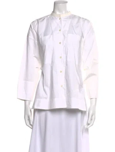 Pre-owned Tome Three-quarter Sleeve Button-up Top In White
