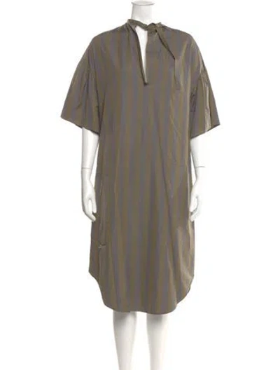 Pre-owned Tome Tie Neck Midi Length Dress In Multi