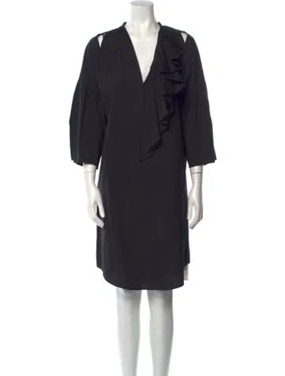 Pre-owned Tome V-neck Knee-length Dress In Black
