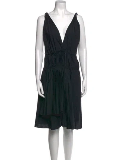 Pre-owned Tome V-neck Knee-length Dress In Black
