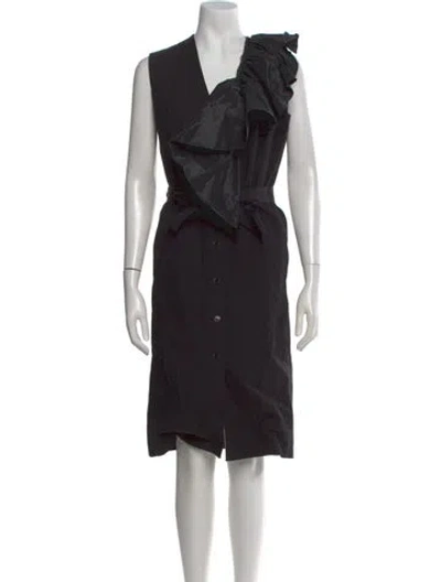 Pre-owned Tome V-neck Knee-length Dress In Black